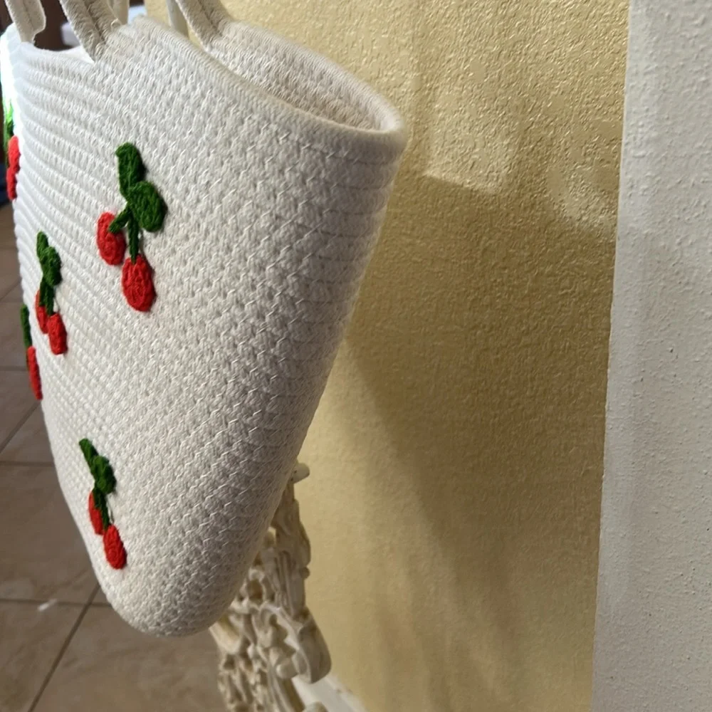 Cherry Embroidered White Tote Bag - Picture 4 of 5